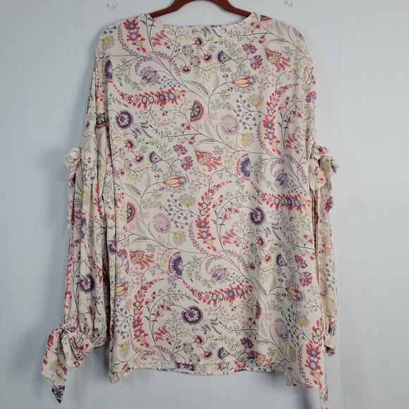Rose + Olive floral long tie sleeve v-neck top size 3X multicolor boho - Picture 12 of 12